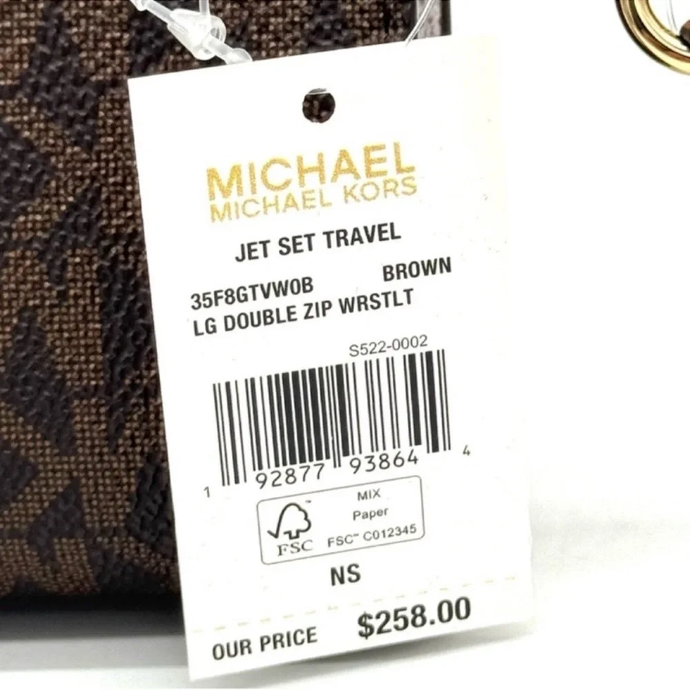 Michael Kors Large Jet Set Travel Double Zip Wallet Brown/Gold